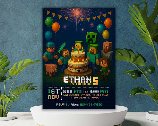 Editable Birthday Invitation for Crafters | DIY Gamer Party Template | Printable Canva Invite BBM