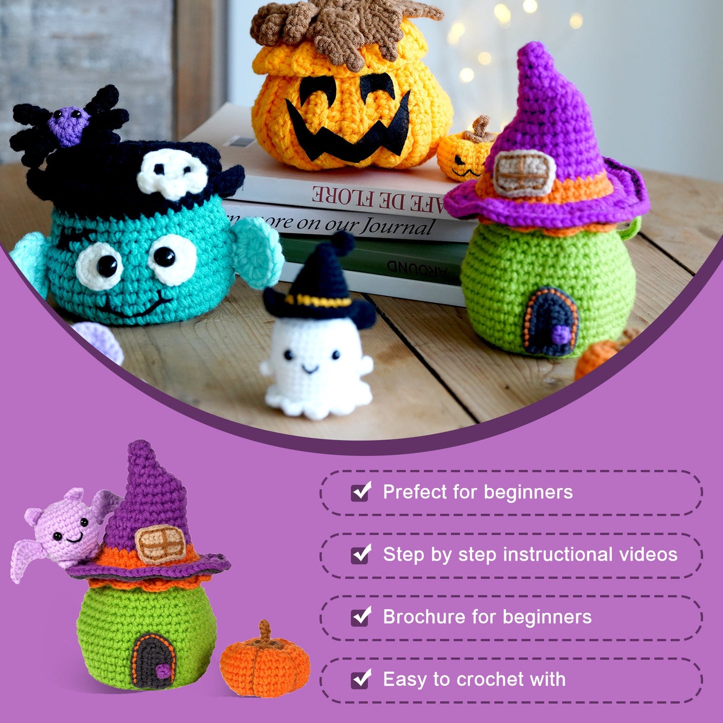 Little Witch House with Bat. Halloween Amigurumi DIY Crochet Kit Wizardi F07N8-M103 Wizardi