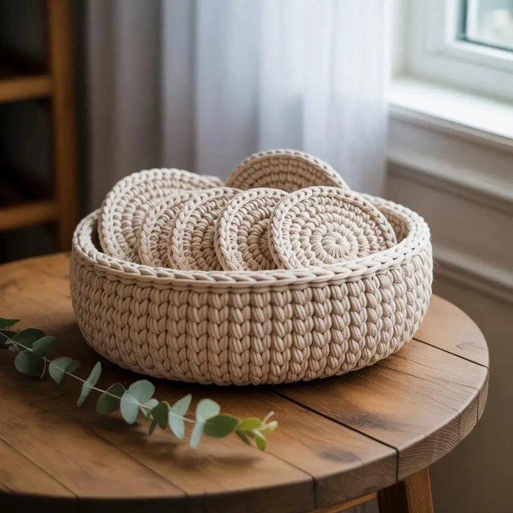 Crochet Basket & Coaster Pattern: Oval Wooden Base, Easy Home Decor (PDF Pattern BBM