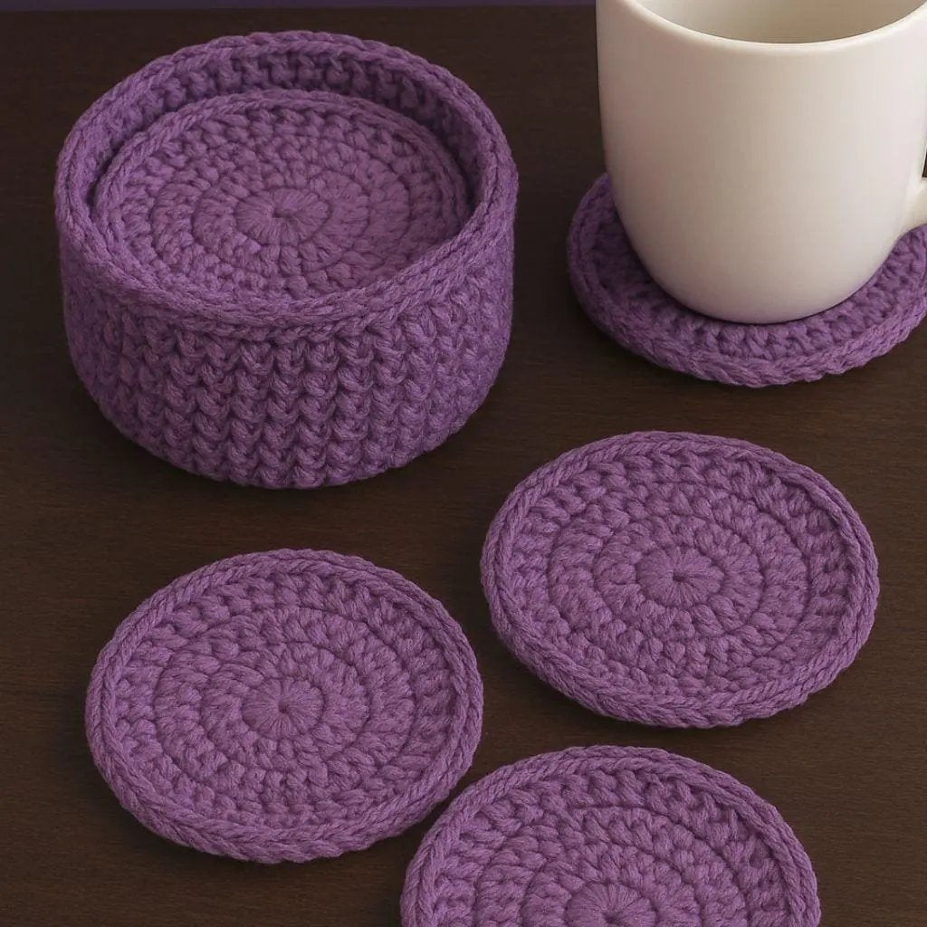 Crochet Coaster Pattern with Holder: Easy Round Coasters (PDF Pattern) BBM