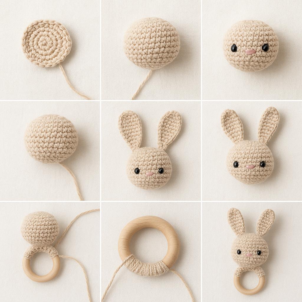 Bunny Baby Toy Crochet Pattern PDF | Amigurumi Rattle & Teething Ring DIY BBM