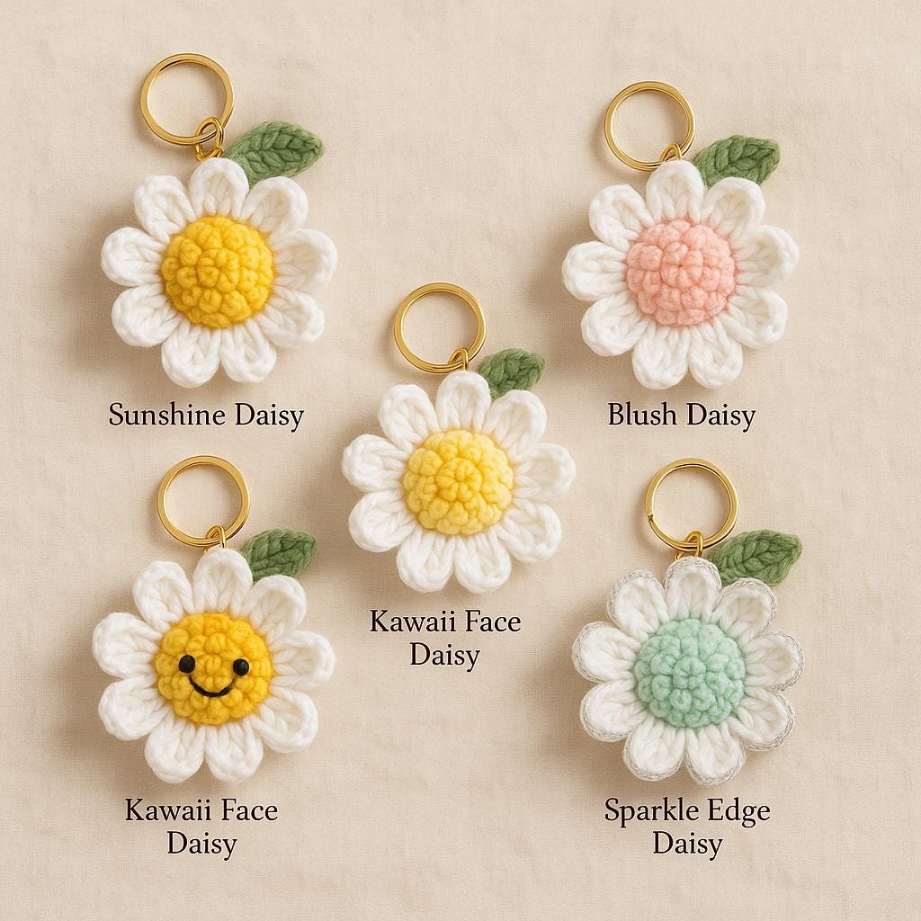 3D Daisy Keychain Crochet Pattern | Puff Stitch Flower PDF | Easy Crochet Gift Tutorial BBM