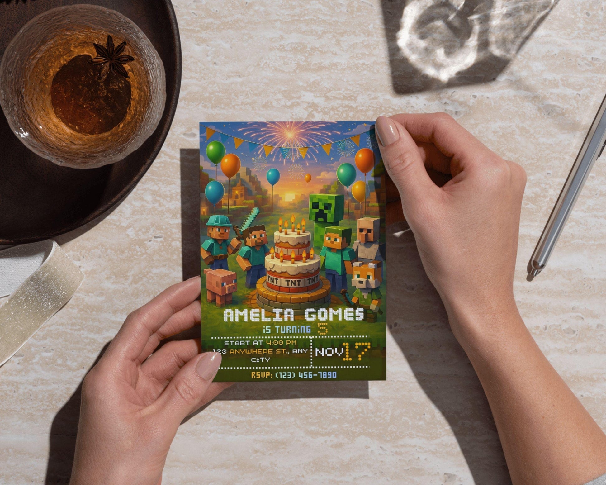 Gamer Birthday Invitation | Pixel Block Party, Adventure Game (Digital Download Card) BBM