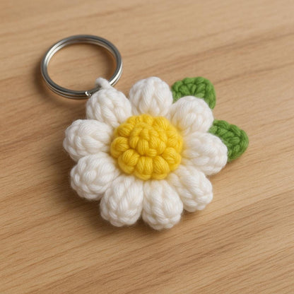 3D Daisy Keychain Crochet Pattern | Puff Stitch Flower PDF | Easy Crochet Gift Tutorial BBM