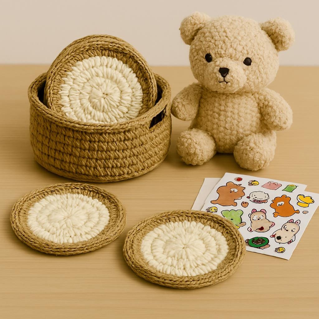 Crochet Coasters Pattern with Basket: Easy Round Coasters (PDF Download) BBM