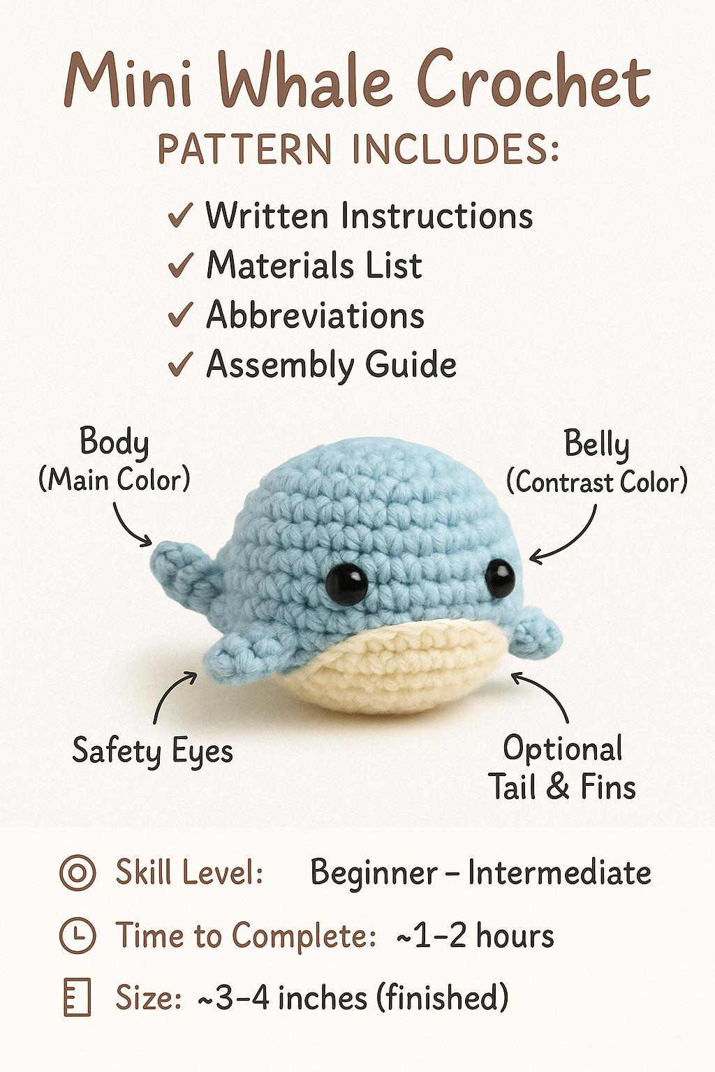 Mini Whale Crochet Pattern: Amigurumi Plush Toy (PDF Download) BBM