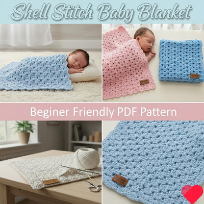 Easy Shell Stitch Crochet Baby Blanket Pattern: Beginner PDF (Digital Download BBM