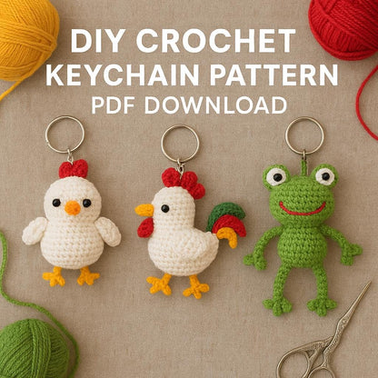 Farm Animal Crochet Pattern PDF | Amigurumi Keychains Chicken, Rooster & Frog BBM