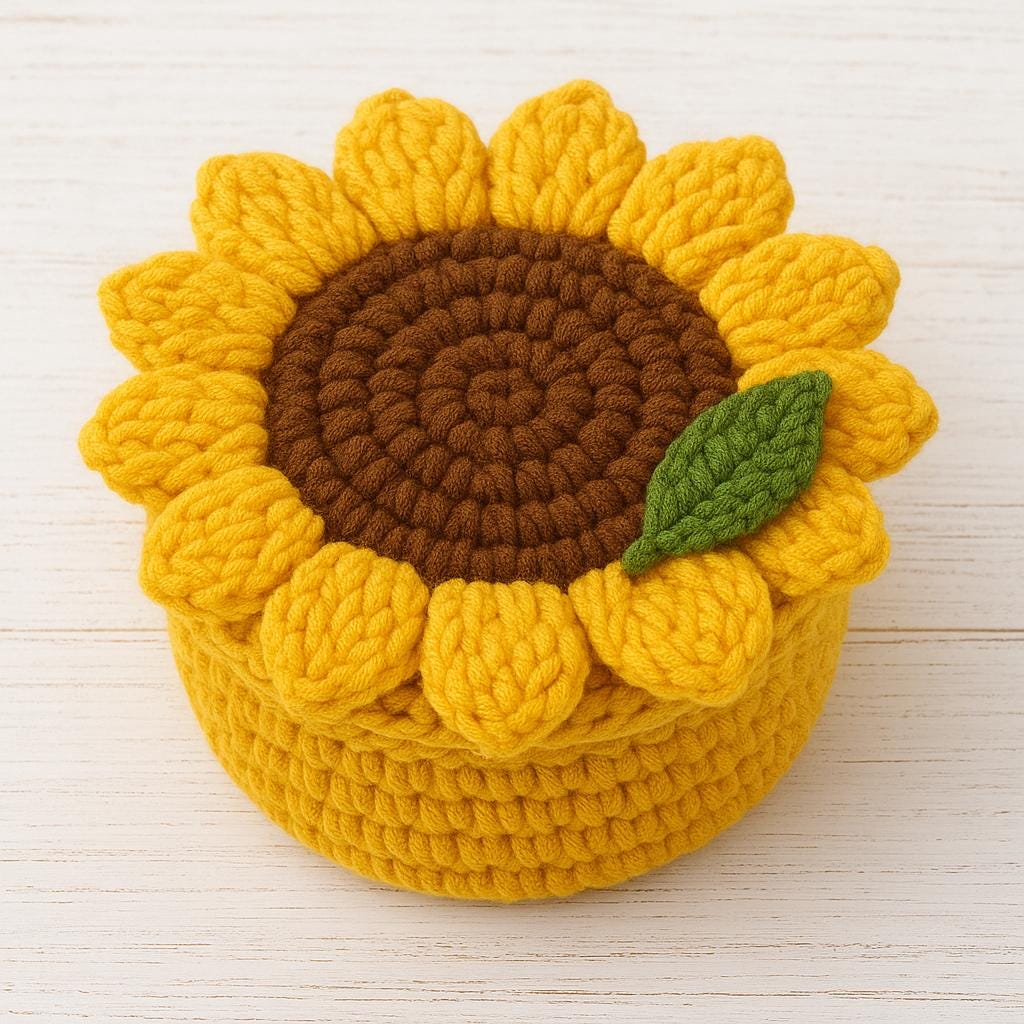 Sunflower Coaster Crochet Pattern | Basket & Lid PDF | DIY Flower Home Decor BBM