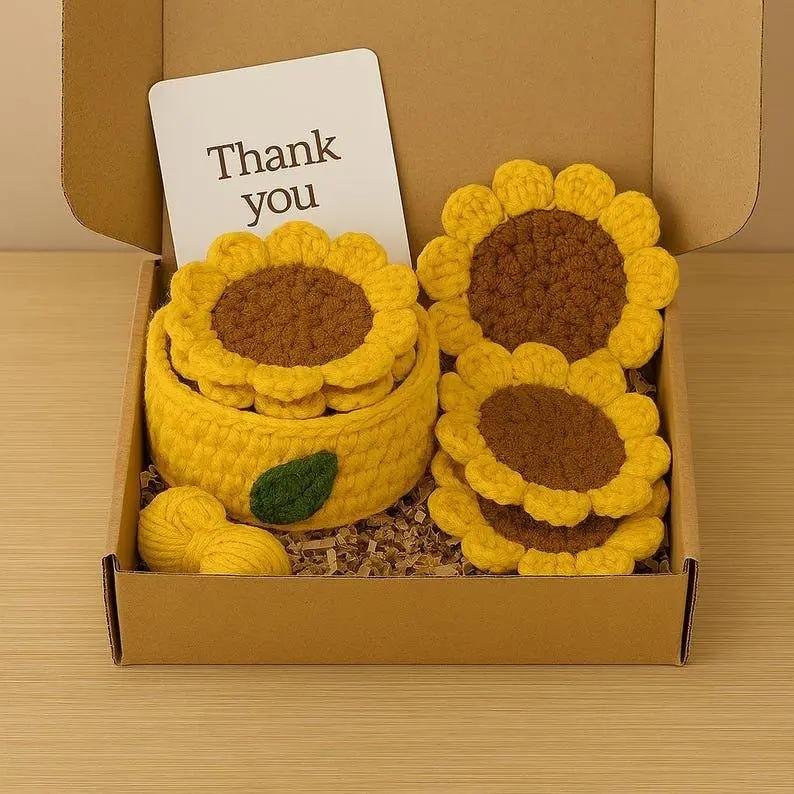 Crochet Pattern Bundle: Beginner Coaster Holder & Sunflower Coaster Basket BBM