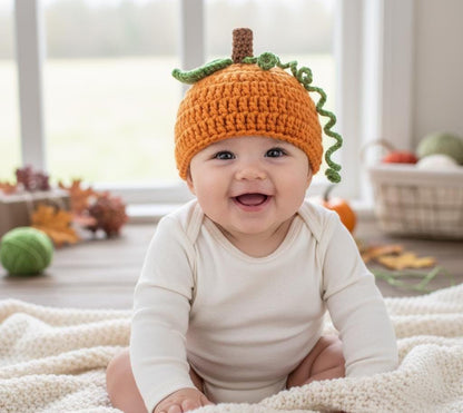 Baby Pumpkin Hat Crochet Pattern | Newborn to Child Sizes | Fall Beanie | Easy Beginner BBM