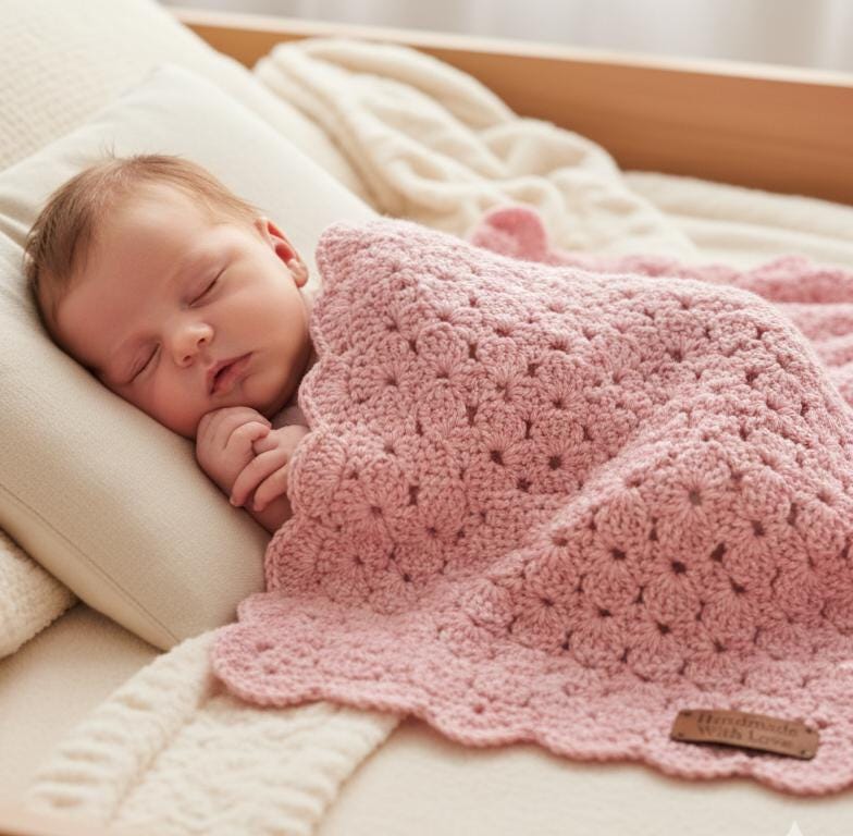 Easy Baby Blanket Crochet Pattern PDF, Shell Stitch Beginner Friendly Tutorial, Quick Digital Download BBM