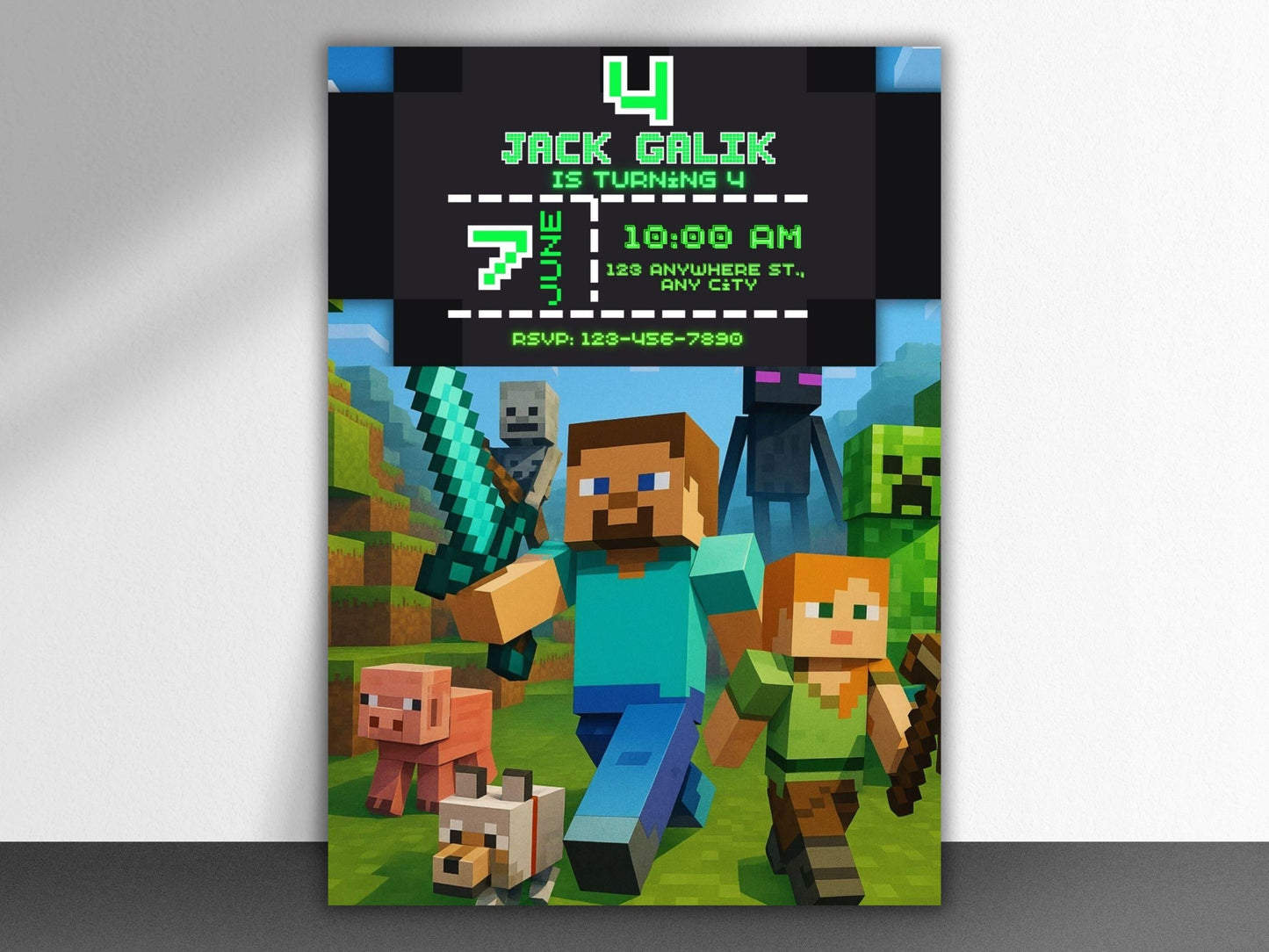 Editable Pixel Game Birthday Invitation | Block Party Card Canva Template (5x7) Digital File BBM