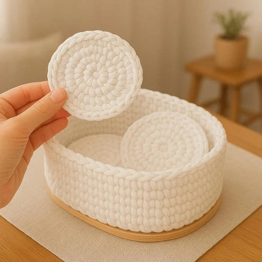 Crochet Basket & Coaster Pattern: Oval Wooden Base, Easy Home Decor (PDF Pattern BBM
