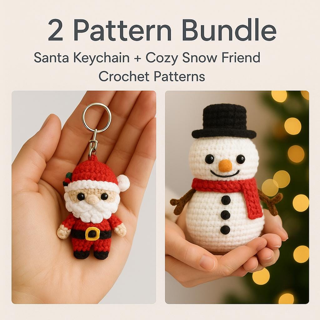 Christmas Crochet Pattern Bundle | Santa Keychain & Snowman Amigurumi | Beginner Holiday Crochet PDF BBM