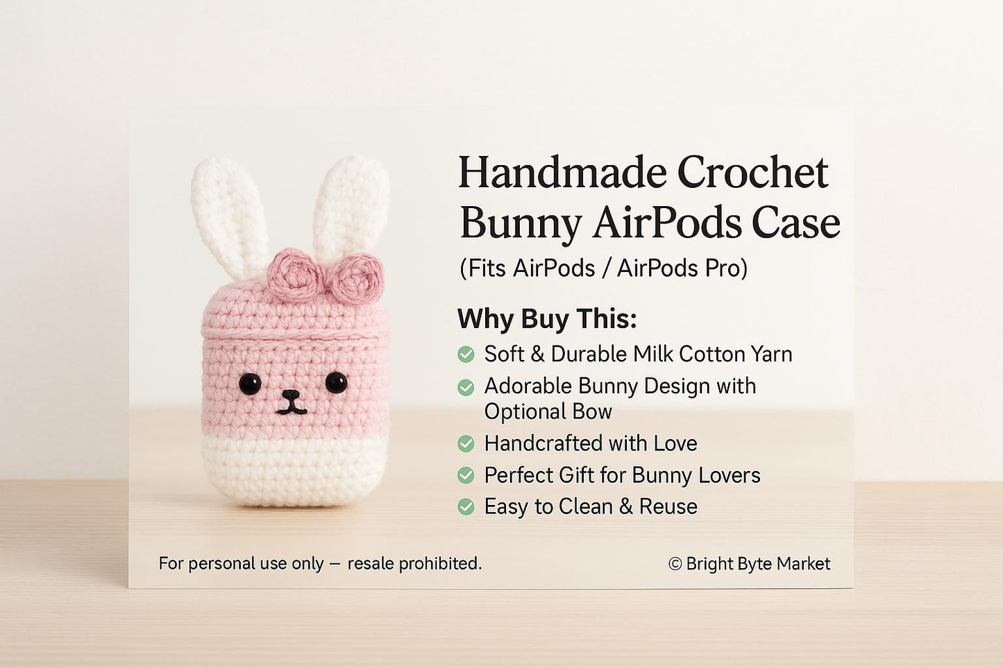 Crochet Bunny AirPods Case: Handmade Milk Cotton Plush Pouch BBM