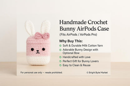 Crochet Bunny AirPods Case: Handmade Milk Cotton Plush Pouch BBM