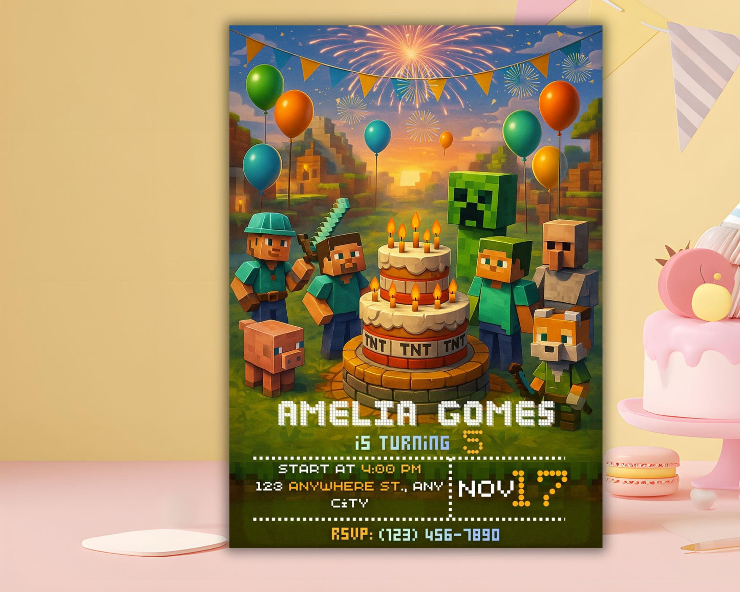 Gamer Birthday Invitation | Pixel Block Party, Adventure Game (Digital Download Card) BBM