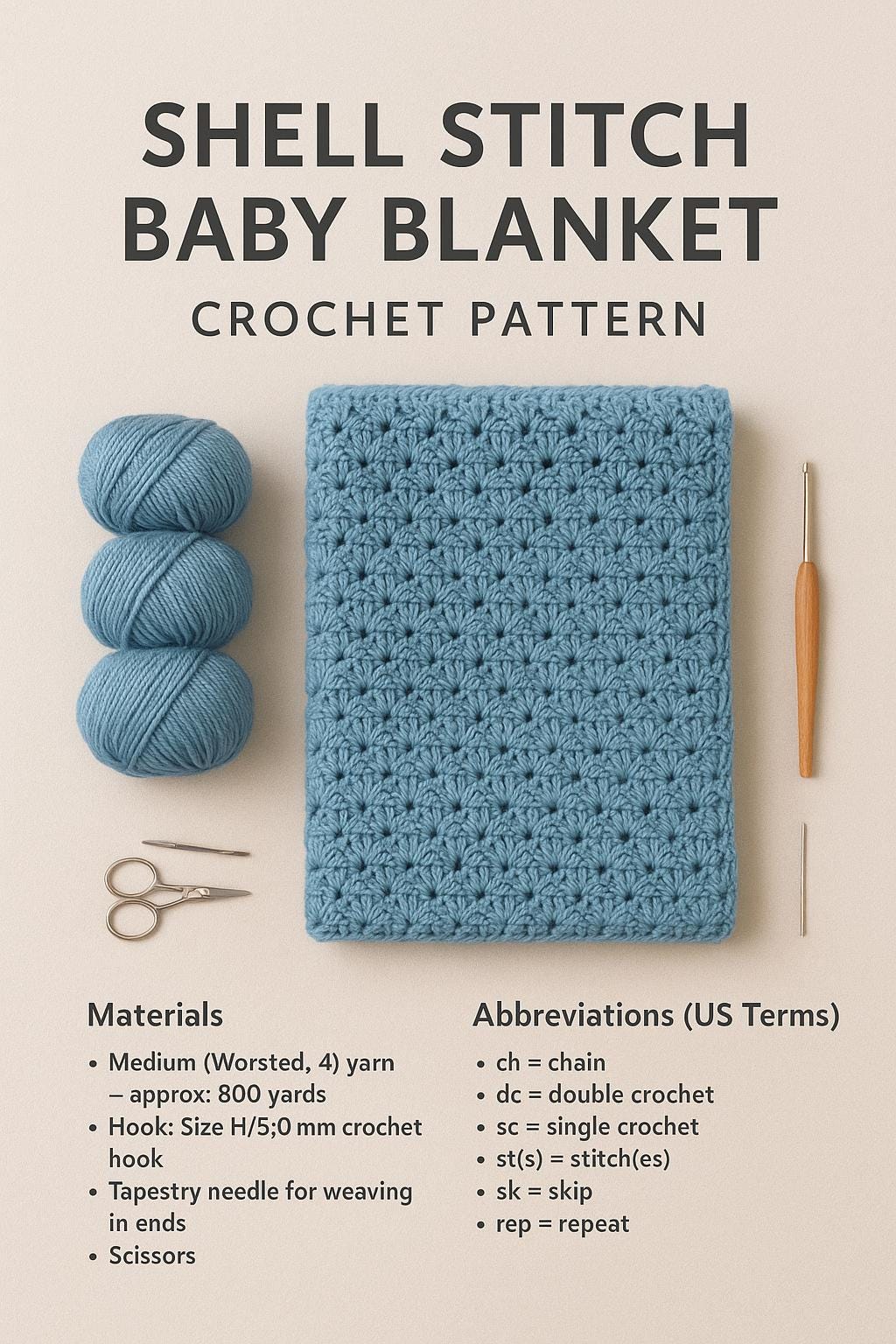 Easy Shell Stitch Crochet Baby Blanket Pattern: Beginner PDF (Digital Download BBM
