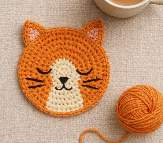 Crochet Cat Coaster Pattern PDF |Kitty Mug Rug Pattern | Easy Beginner BBM
