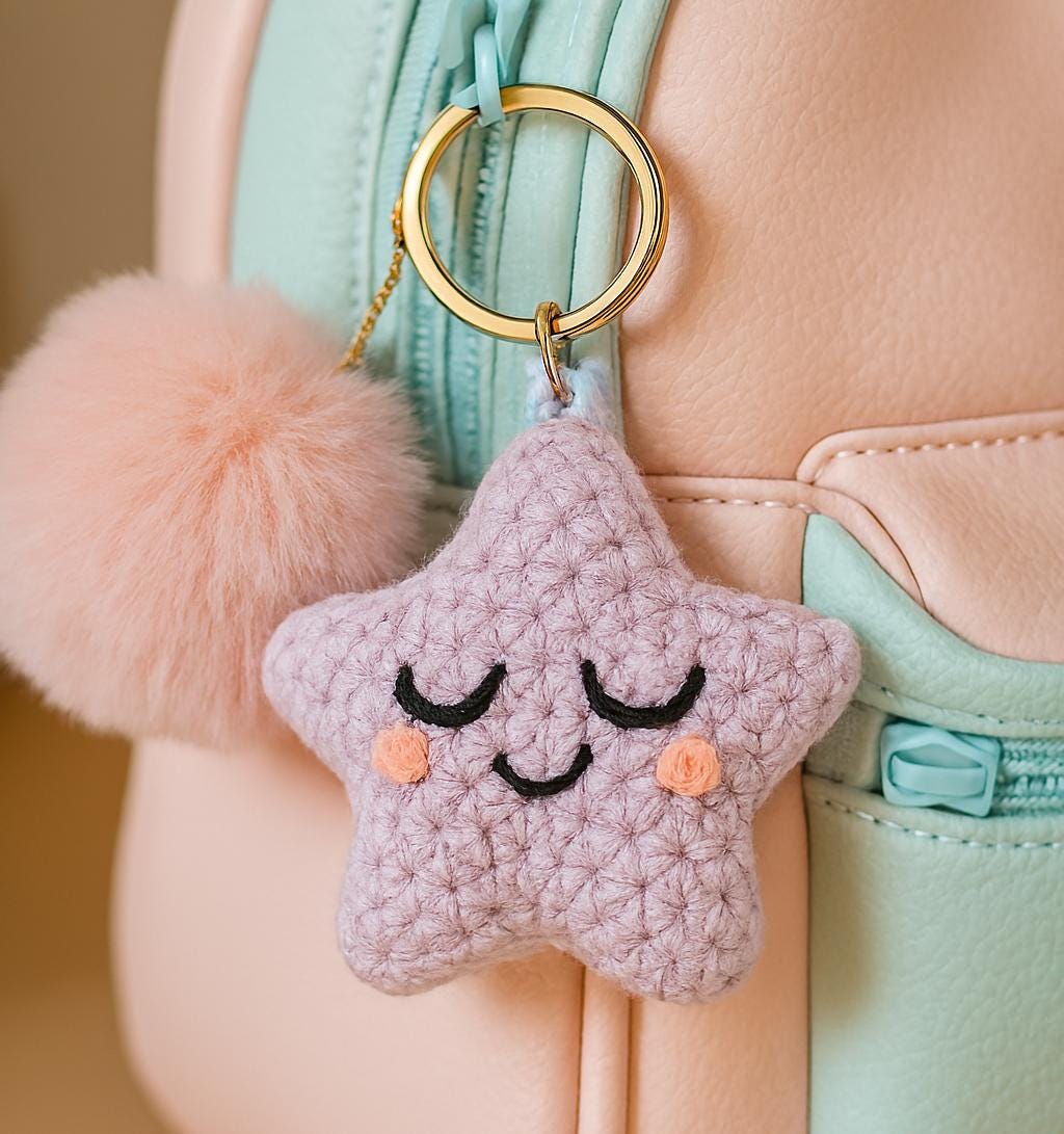 Sleepy Star Crochet Pattern | 3D Amigurumi Keychain Plush | Kawaii Keychain BBM
