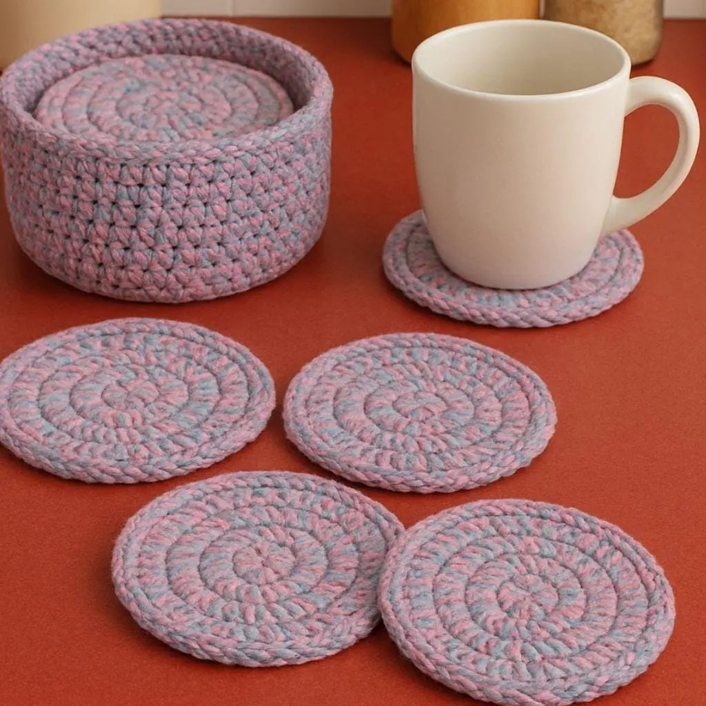 Crochet Coaster Pattern with Holder: Easy Round Coasters (PDF Pattern) BBM