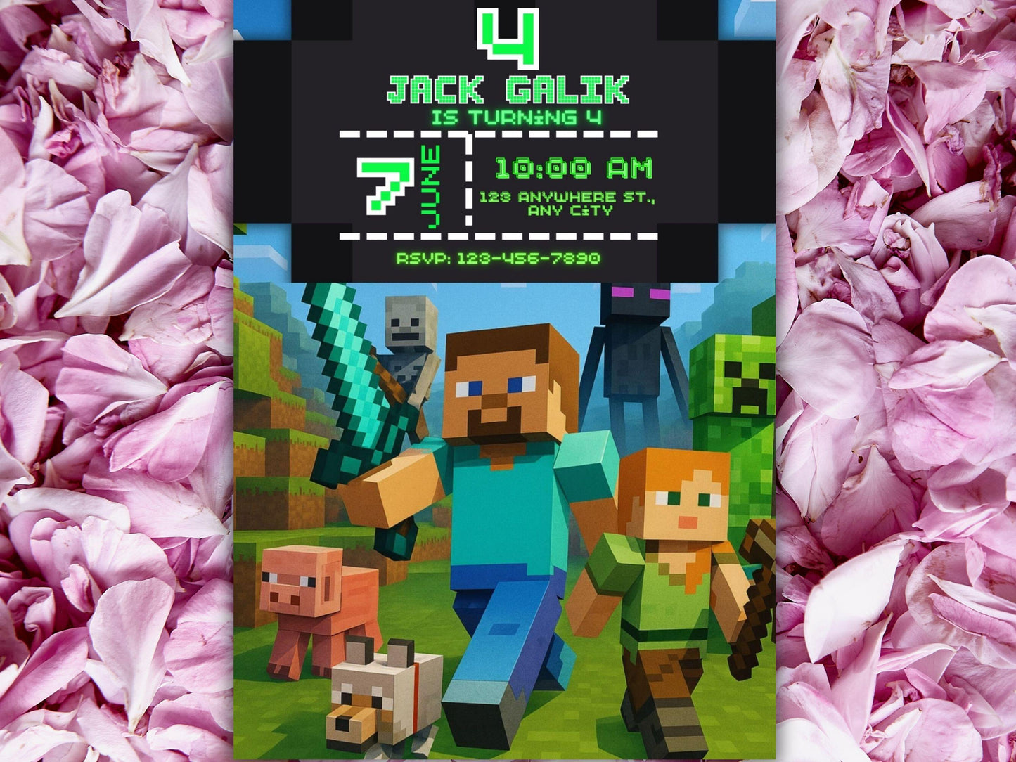 Editable Pixel Game Birthday Invitation | Block Party Card Canva Template (5x7) Digital File BBM