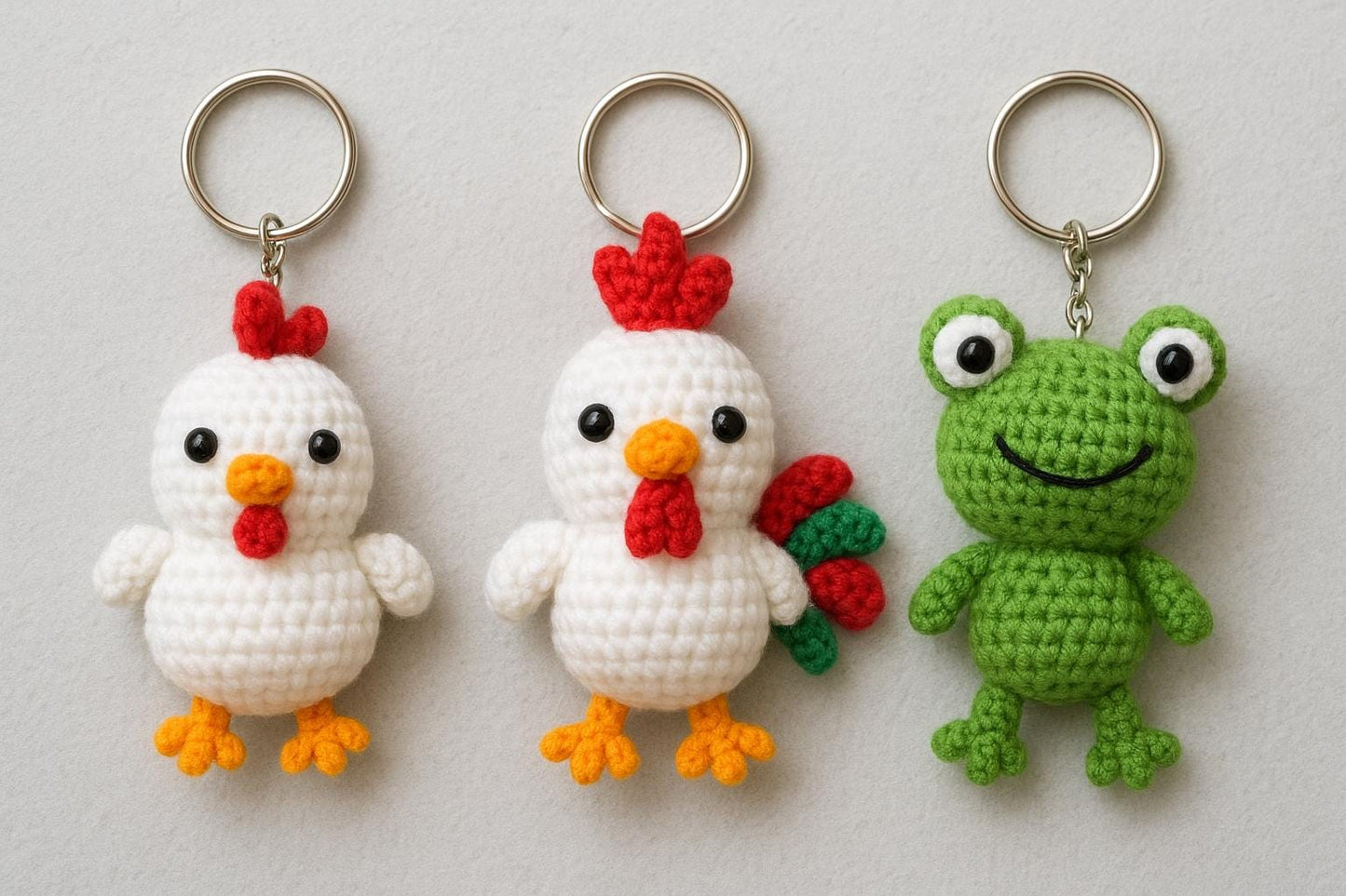 Farm Animal Crochet Pattern PDF | Amigurumi Keychains Chicken, Rooster & Frog BBM