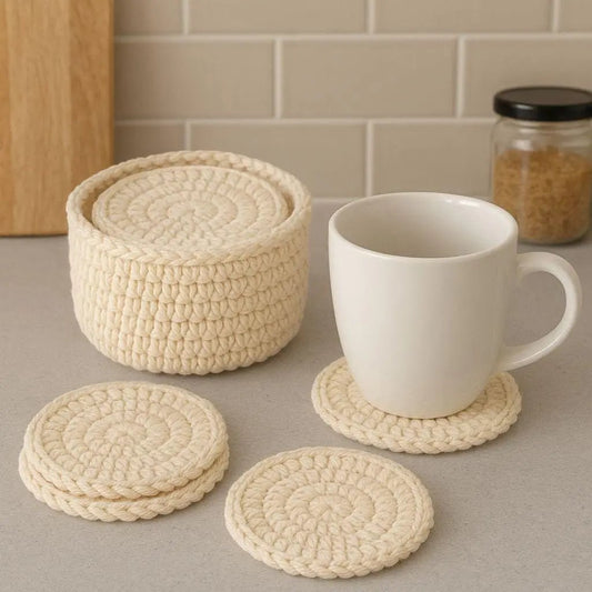 Crochet Coaster Pattern with Holder: Easy Round Coasters (PDF Pattern) BBM