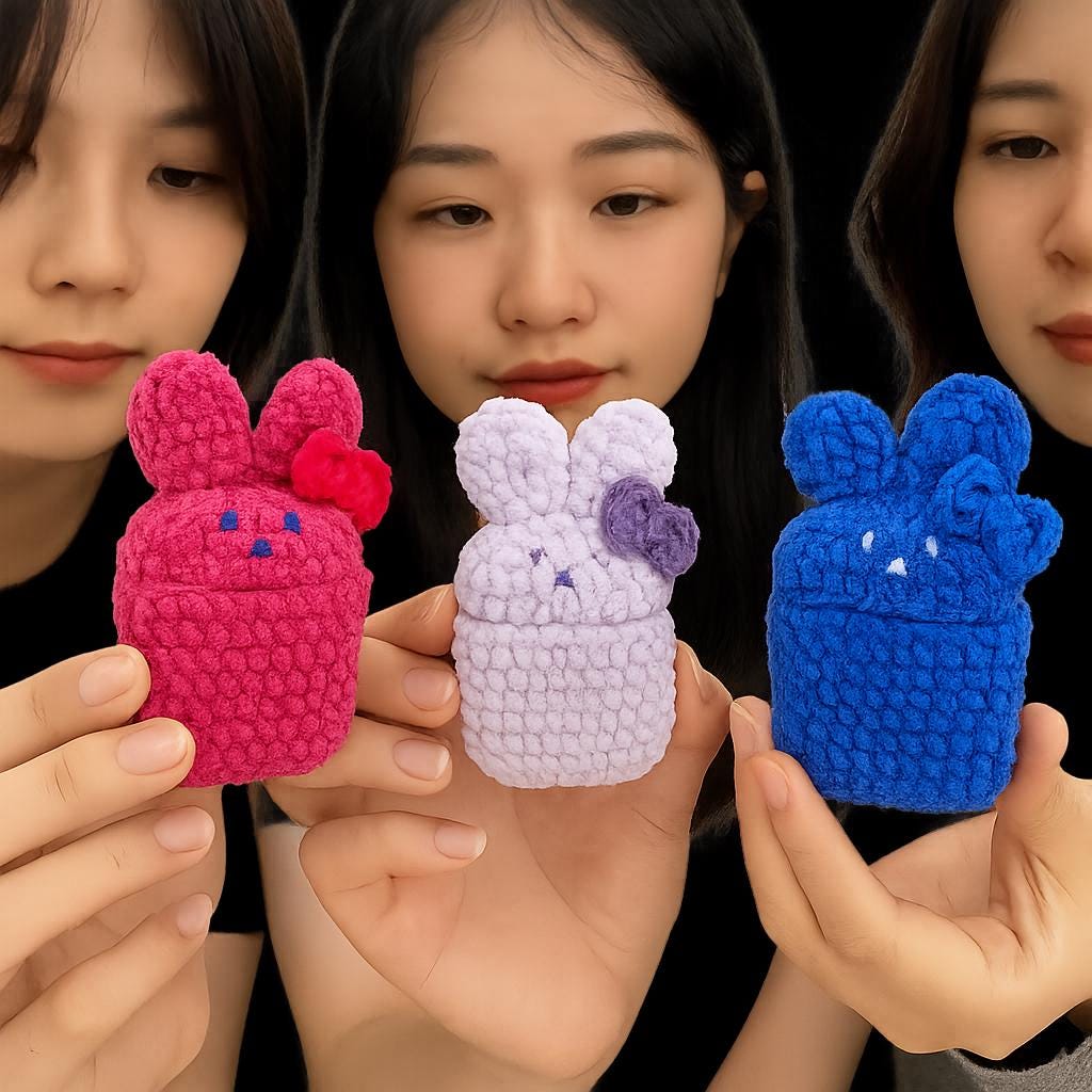 Crochet Bunny AirPods Case: Handmade Milk Cotton Plush Pouch BBM
