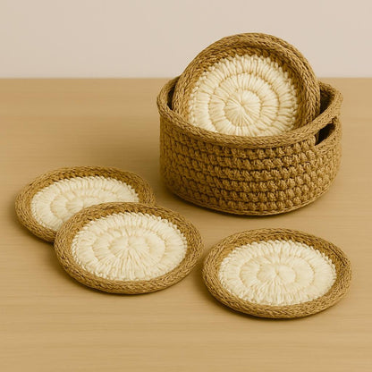 Crochet Coasters Pattern with Basket: Easy Round Coasters (PDF Download) BBM