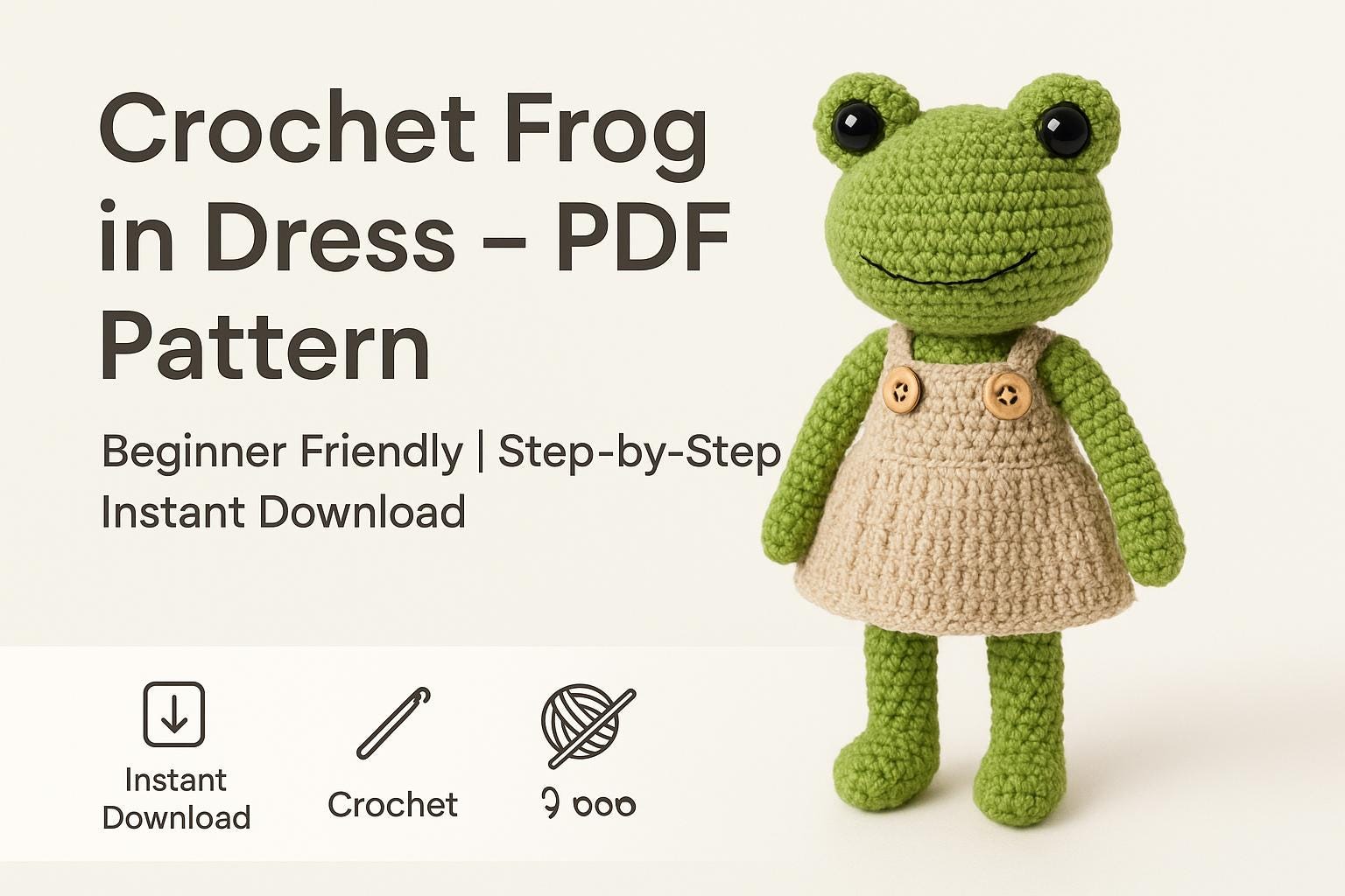Crochet Frog Doll Pattern | Amigurumi in Dress PDF Tutorial Digital Download BBM