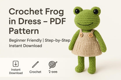 Crochet Frog Doll Pattern | Amigurumi in Dress PDF Tutorial Digital Download BBM