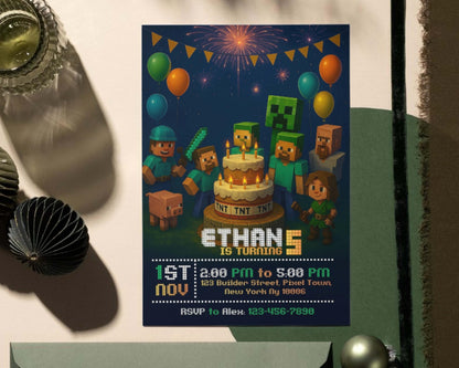 Editable Birthday Invitation for Crafters | DIY Gamer Party Template | Printable Canva Invite BBM