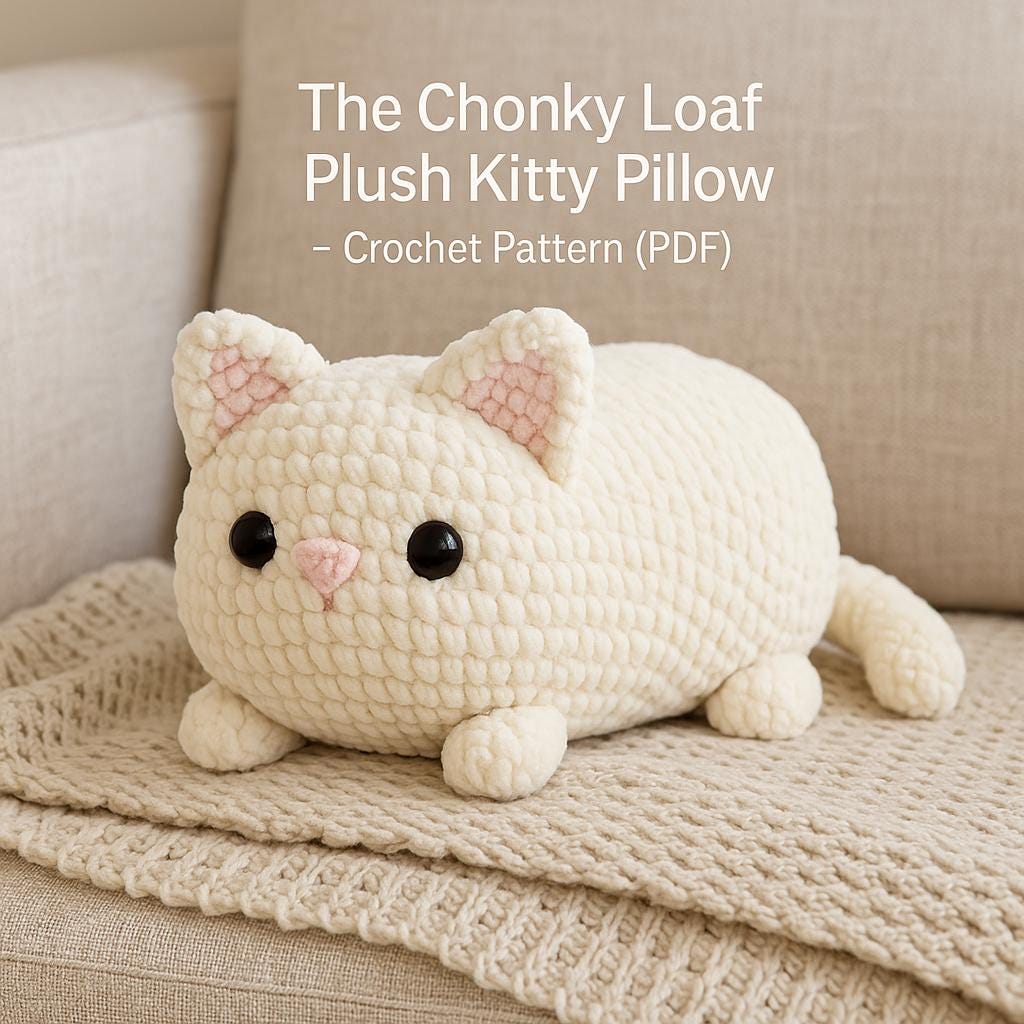 The Chonky Loaf Plush Kitty Pillow Crochet Pattern PDF | Cat pillow  | Easy Beginner Project BBM