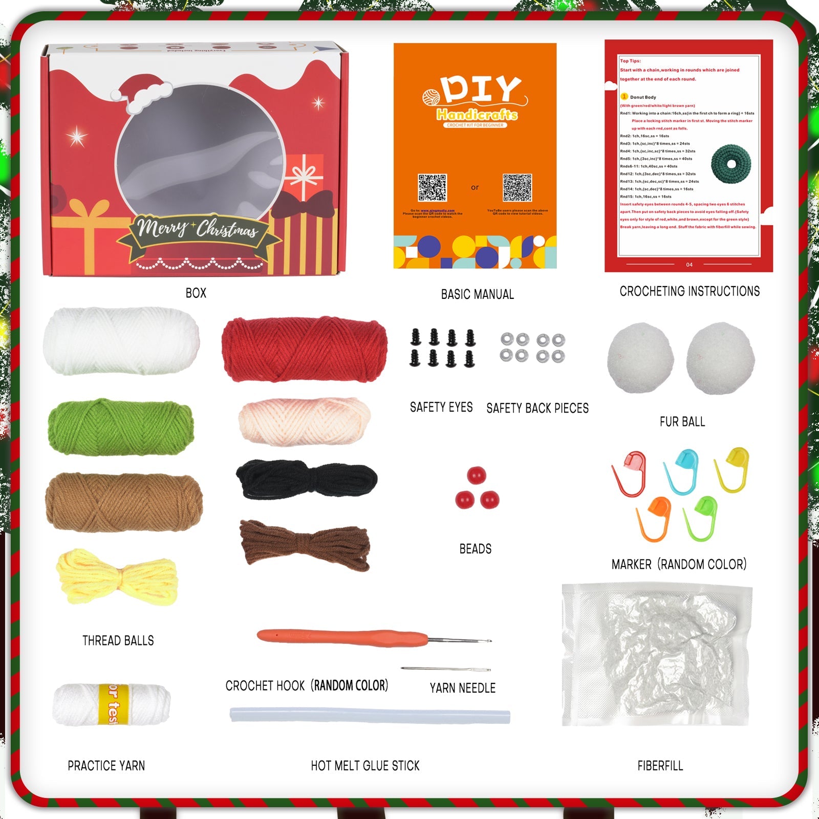 Santa, Reindeer, Christmas Tree and Snowman Amigurumi DIY Crochet Kit Wizardi F07N8-M117 Wizardi