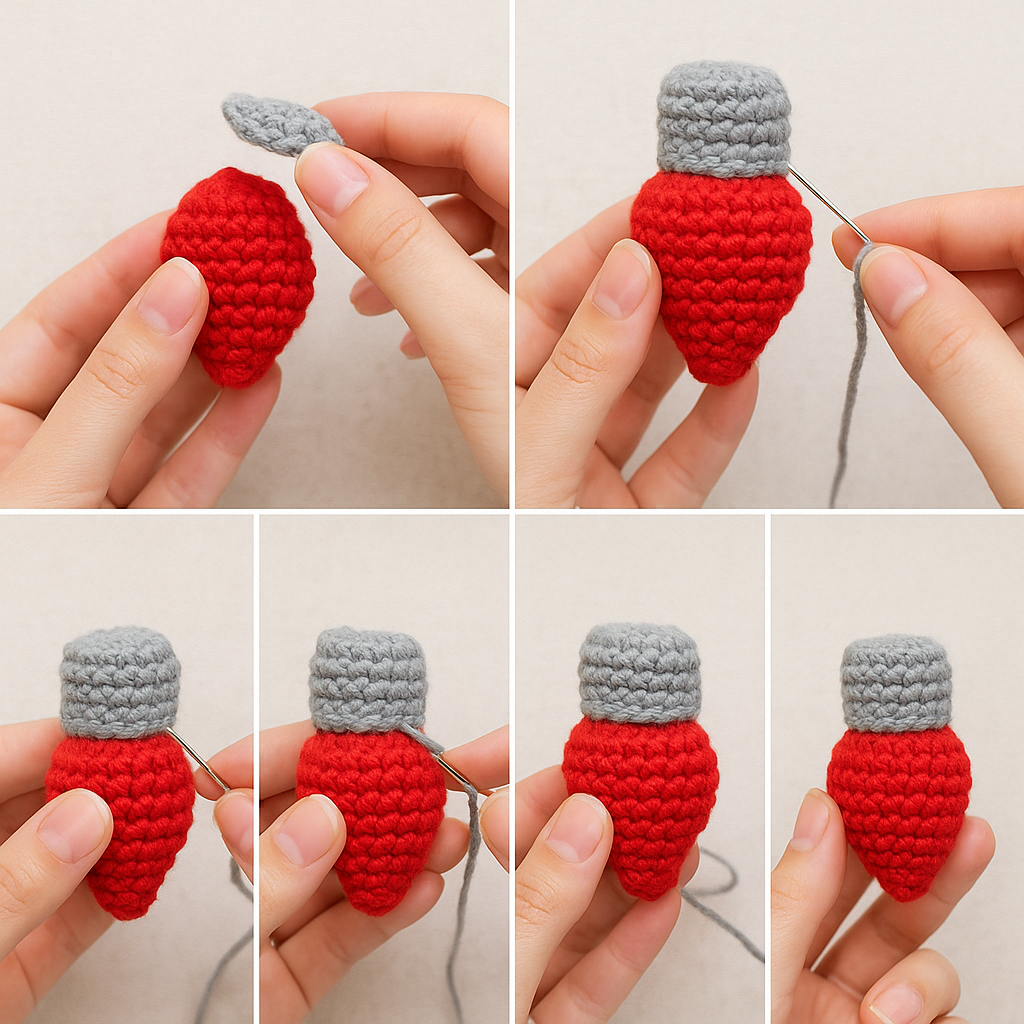 Christmas Light Bulb Crochet Pattern PDF | Easy Christmas Garland Ornament Pattern | Crochet Holiday Decoration | Amigurumi Christmas Lights Pattern BBM