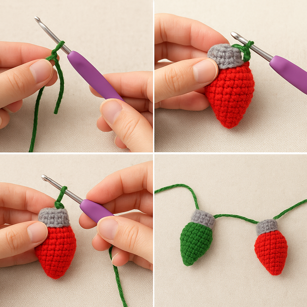 Christmas Light Bulb Crochet Pattern PDF | Easy Christmas Garland Ornament Pattern | Crochet Holiday Decoration | Amigurumi Christmas Lights Pattern BBM