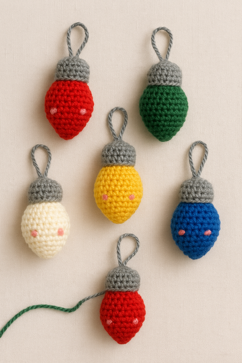 Christmas Light Bulb Crochet Pattern PDF | Easy Christmas Garland Ornament Pattern | Crochet Holiday Decoration | Amigurumi Christmas Lights Pattern BBM