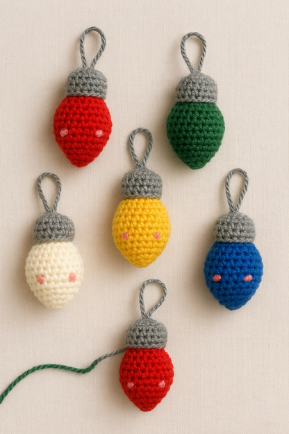 Christmas Light Bulb Crochet Pattern PDF | Easy Christmas Garland Ornament Pattern | Crochet Holiday Decoration | Amigurumi Christmas Lights Pattern BBM