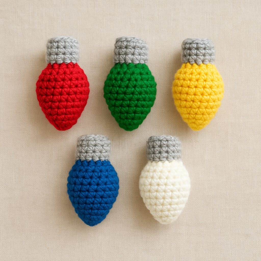 Christmas Light Bulb Crochet Pattern PDF | Easy Christmas Garland Ornament Pattern | Crochet Holiday Decoration | Amigurumi Christmas Lights Pattern BBM