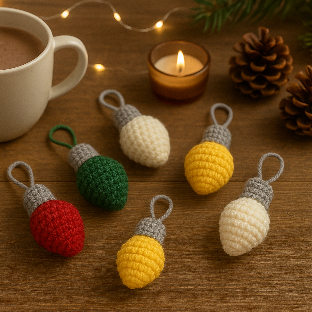 Christmas Light Bulb Crochet Pattern PDF | Easy Christmas Garland Ornament Pattern | Crochet Holiday Decoration | Amigurumi Christmas Lights Pattern BBM