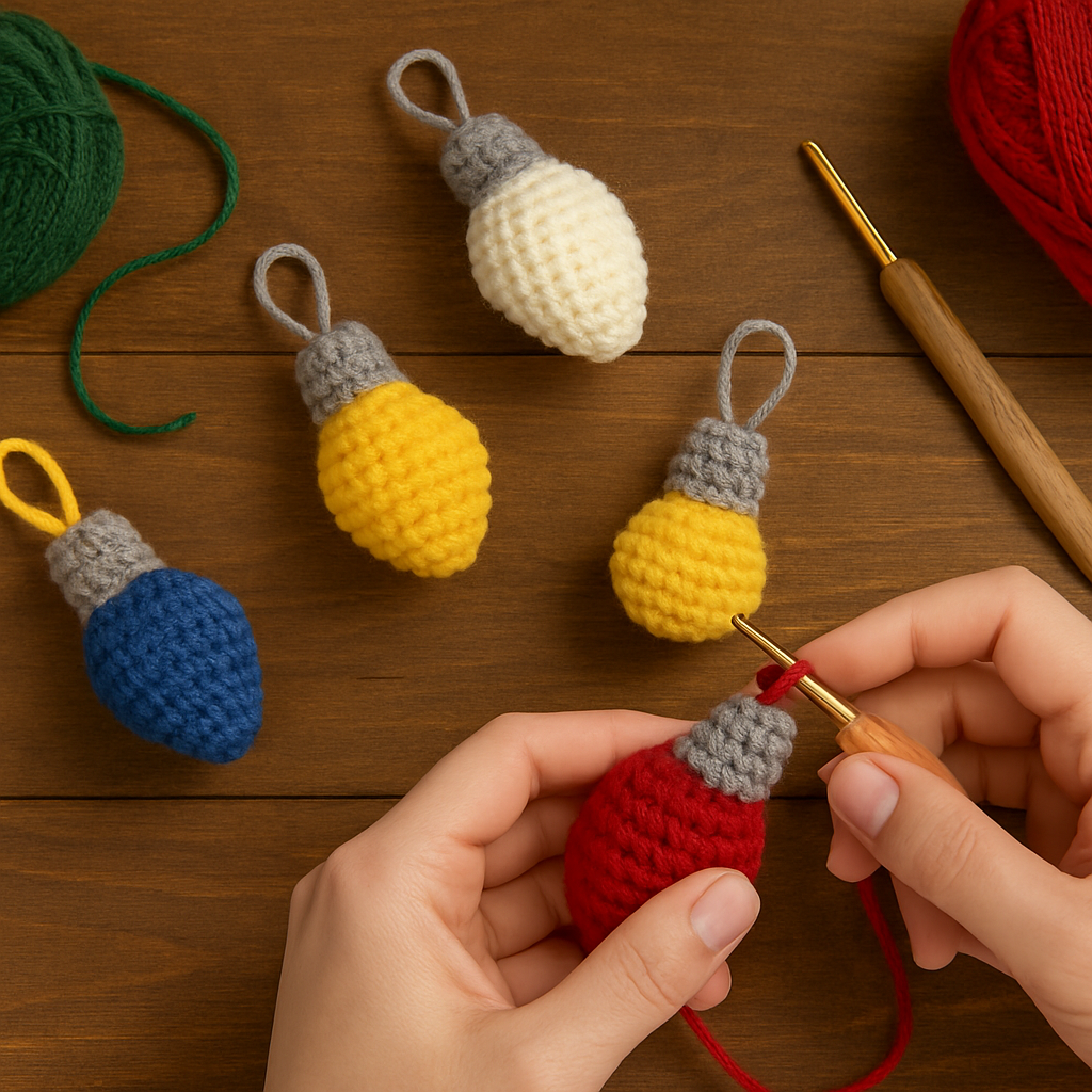 Christmas Light Bulb Crochet Pattern PDF | Easy Christmas Garland Ornament Pattern | Crochet Holiday Decoration | Amigurumi Christmas Lights Pattern BBM