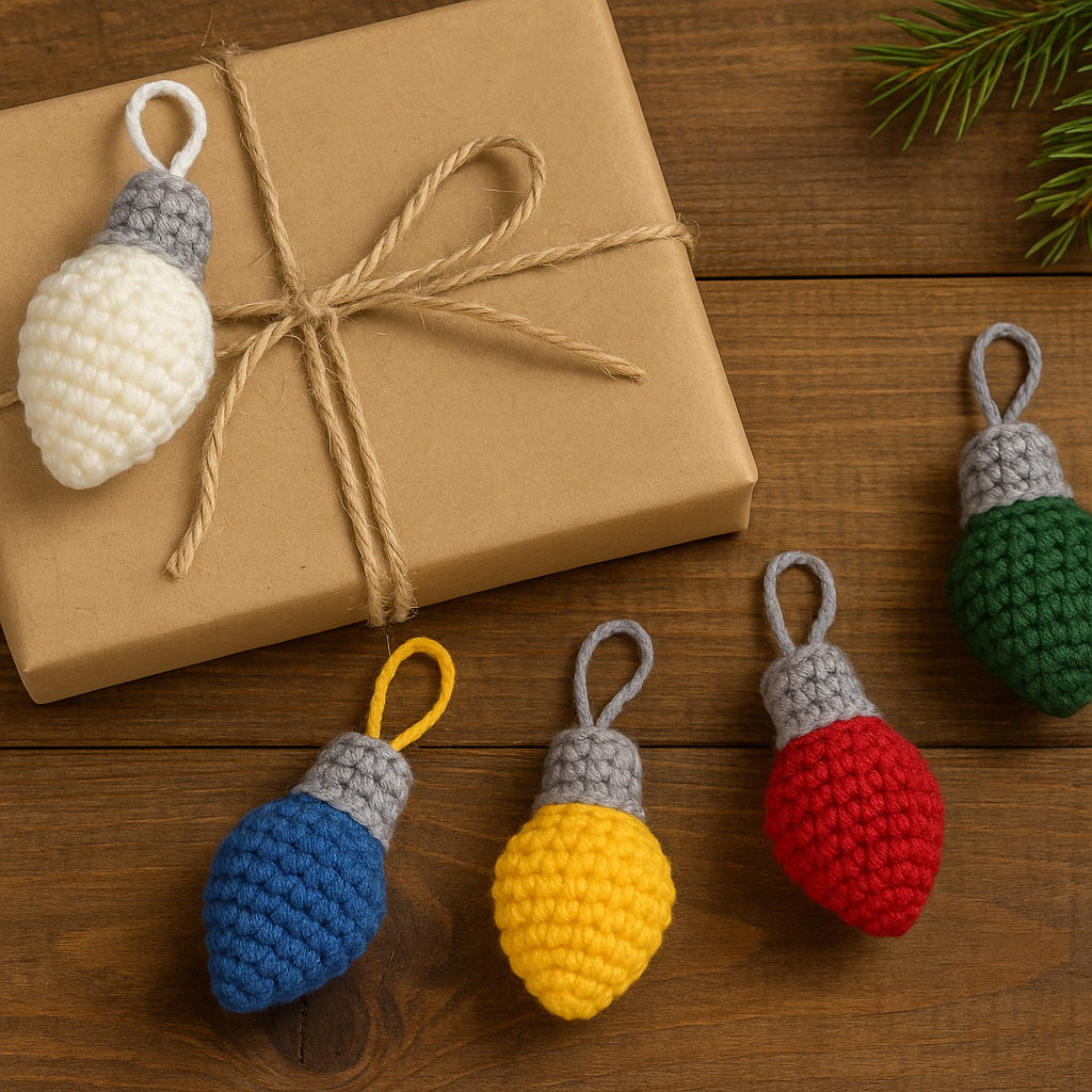 Christmas Light Bulb Crochet Pattern PDF | Easy Christmas Garland Ornament Pattern | Crochet Holiday Decoration | Amigurumi Christmas Lights Pattern BBM