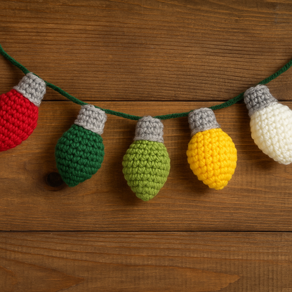 Christmas Light Bulb Crochet Pattern PDF | Easy Christmas Garland Ornament Pattern | Crochet Holiday Decoration | Amigurumi Christmas Lights Pattern BBM