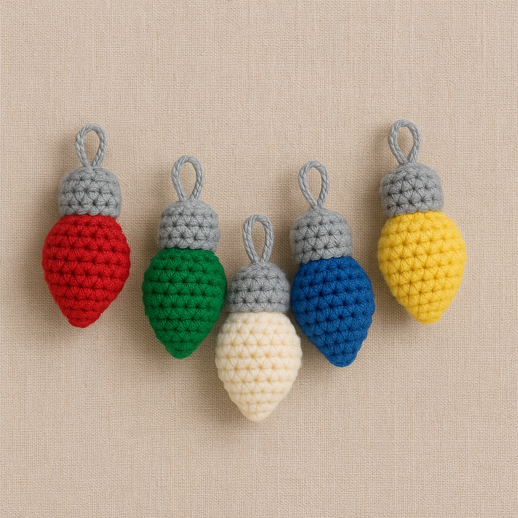 Christmas Light Bulb Crochet Pattern PDF | Easy Christmas Garland Ornament Pattern | Crochet Holiday Decoration | Amigurumi Christmas Lights Pattern BBM