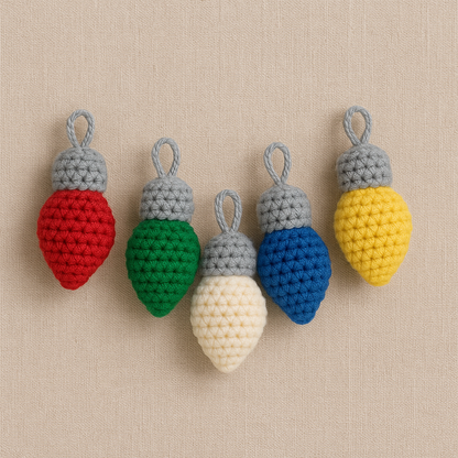 Christmas Light Bulb Crochet Pattern PDF | Easy Christmas Garland Ornament Pattern | Crochet Holiday Decoration | Amigurumi Christmas Lights Pattern BBM