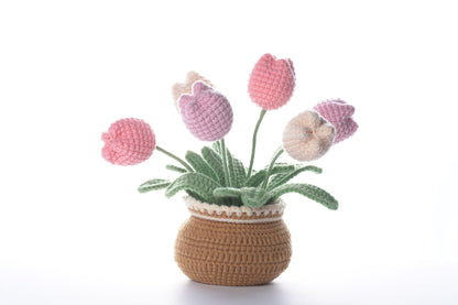 Tulips in Bloom. Potted Flower Amigurumi DIY Crochet Kit Wizardi F07N8-M30 Wizardi