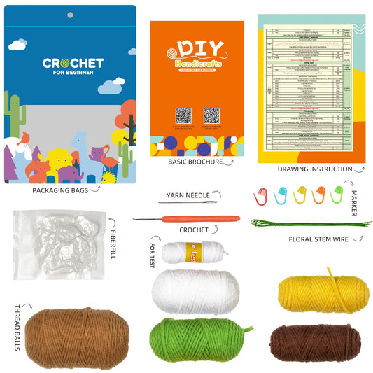 Yellow Flowers. Potted Flower Amigurumi DIY Crochet Kit Wizardi F07N8-M19 Wizardi