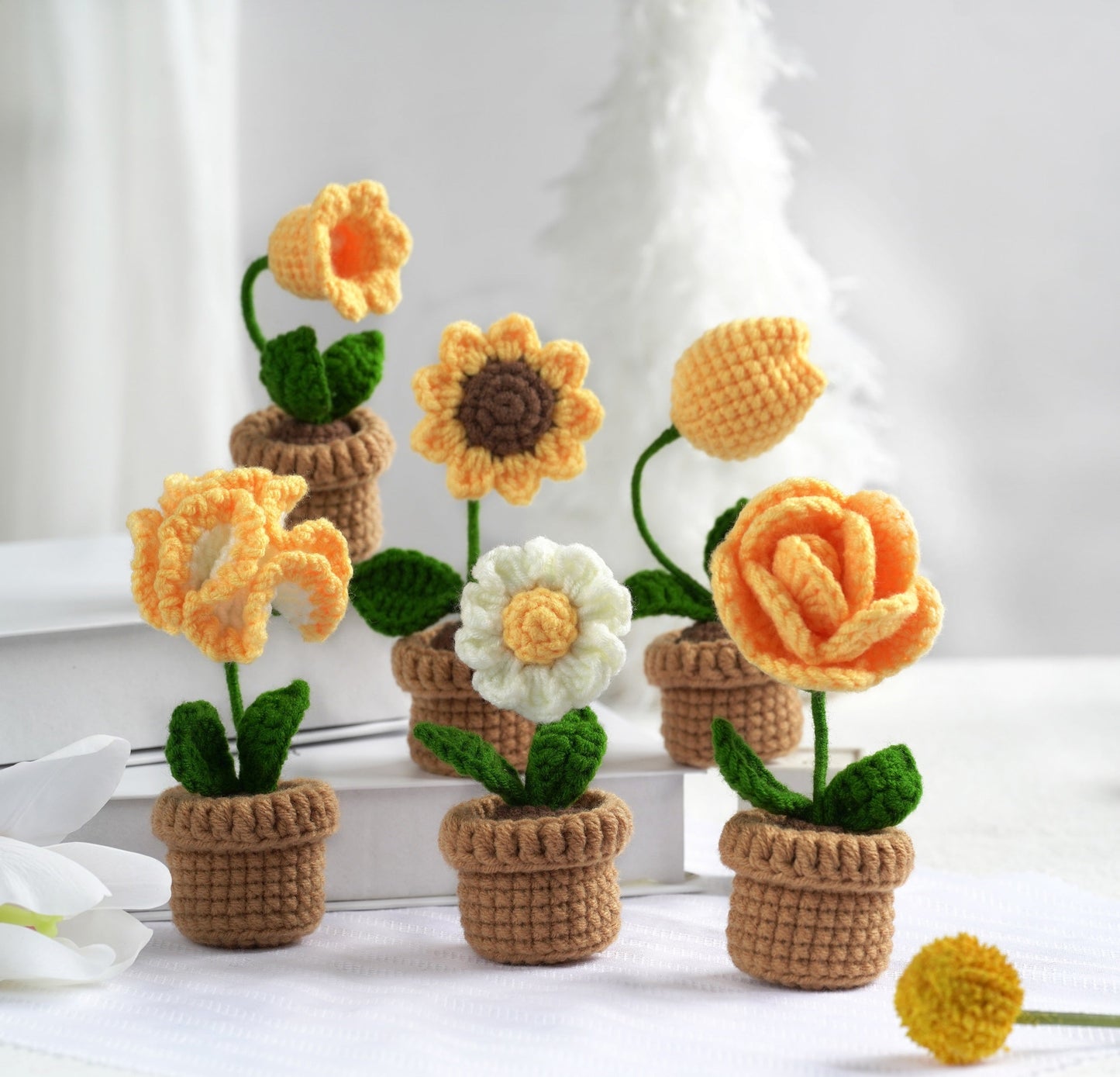 Yellow Flowers. Potted Flower Amigurumi DIY Crochet Kit Wizardi F07N8-M19 Wizardi
